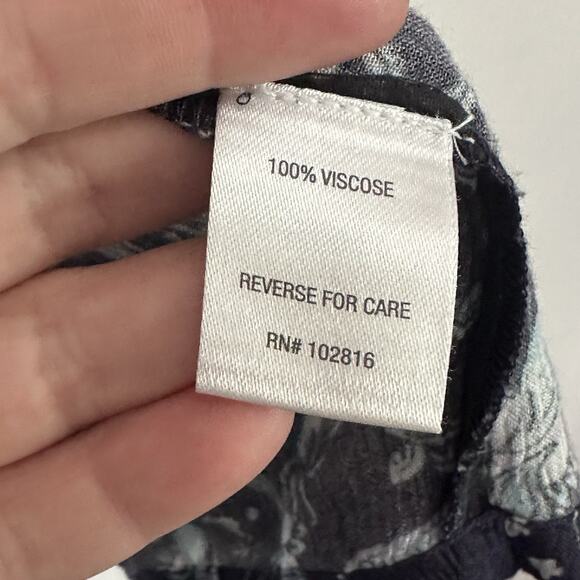 Garnet Hill Boho Border Print Blouse 6 Blue Paisley Floral Peasant Crinkle Shirt - Picture 6 of 9